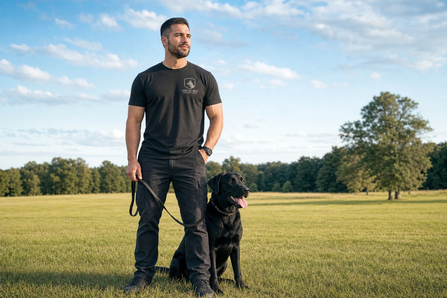 A trained dog and trainer at our Upland facility